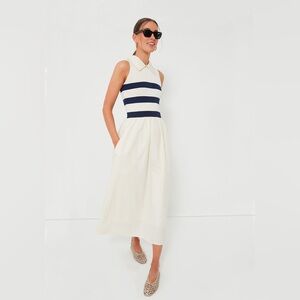 Tuckernuck NEW Ivory Stripe Collared Sleeveless Preppy Marina Midi Dress Size L